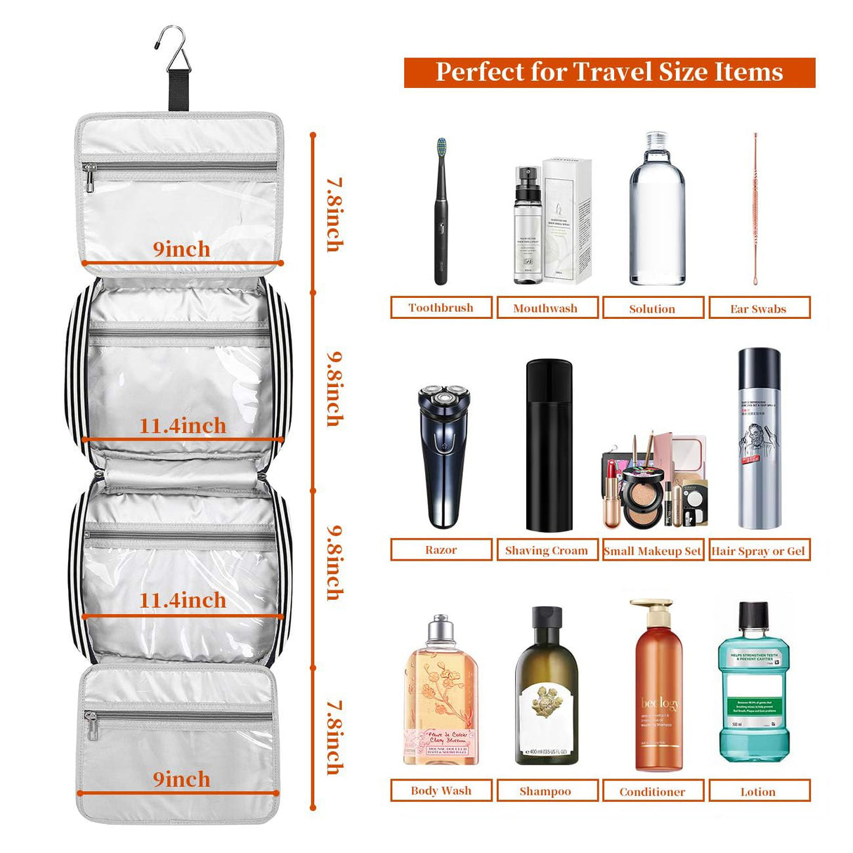 Bosidu Hanging Travel Toiletry Bag, Large Capacity Cosmetic Travel Toiletry Organizer for Women with 4 Compartments & 1 Sturdy Hook, Perfect for Daily Use/Christmas