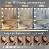 Fenair Vanity Mirror with Lights and Speaker Hollywood Speaker Support Answer Call, Touch Screen, 3 Color Modes Tabletop 15 Dimmable Bulbs