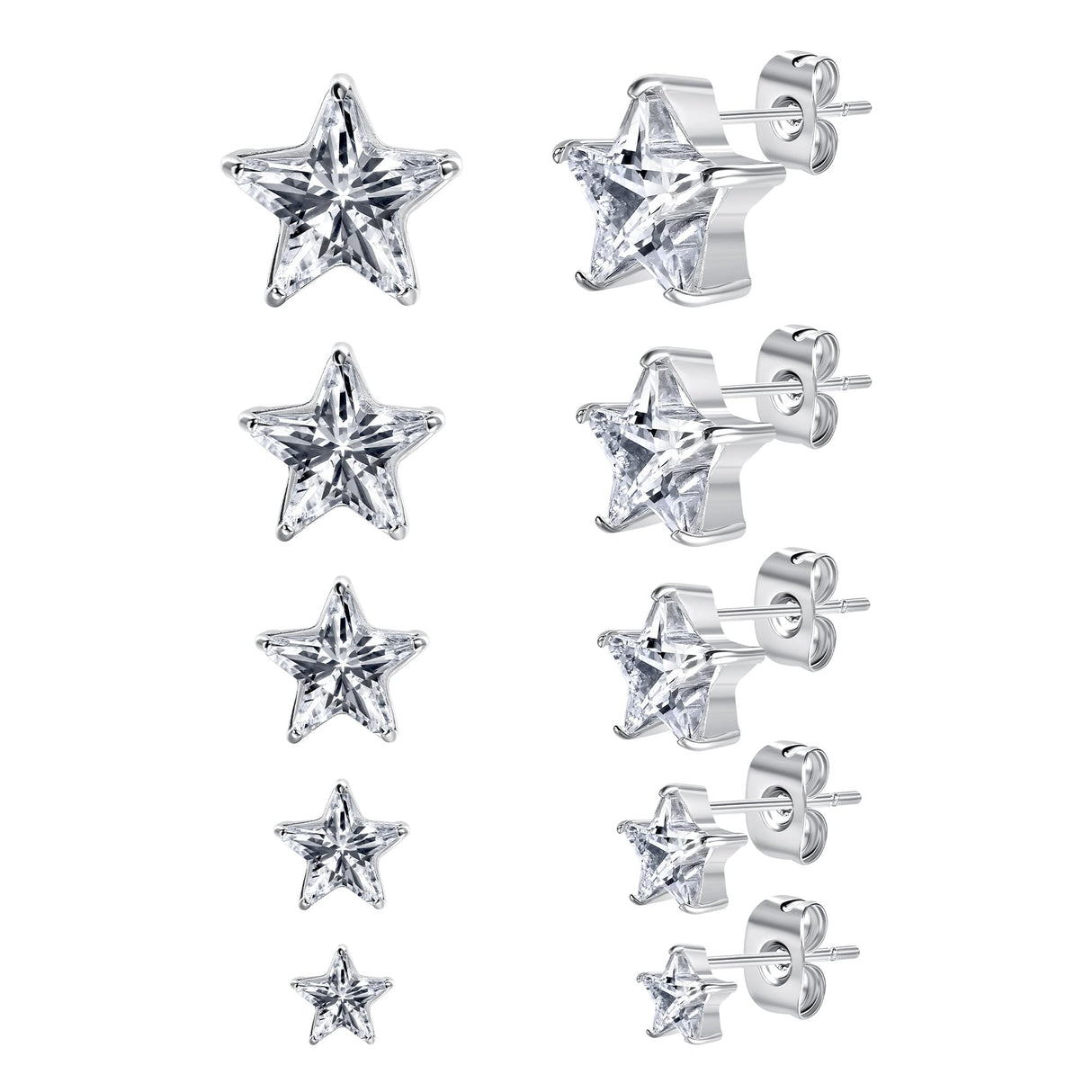 316L Stainless Steel Earrings Set Hypoallergenic Cubic Zirconia Stud Earring for Women Men (Heart/Teardrop/Oval/Star/Horse-Eye)