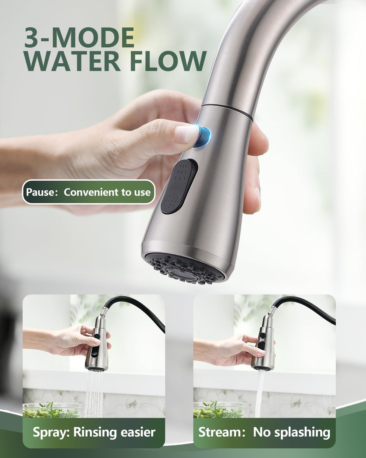 Kitchen Faucet with Pull Down Sprayer, VFAUOSIT Lead-Free Kitchen Sink Faucet Brushed Nickel Stainless Steel High Arc Pull Out Single Hole Kitchen Faucets for Pot Filler, Farmhouse RV Bar Laundry Room