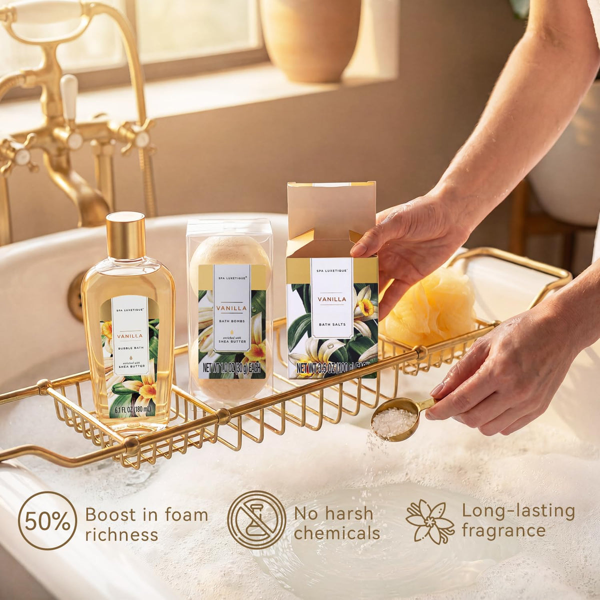 Gift Baskets for Women, Spa Luxetique 8 Pcs Vanilla Birthday Bath Set