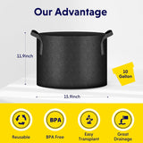 iPower 5-Pack 10 Gallon Plant Grow Bags Thickened Nonwoven Aeration Fabric Pots Heavy Duty Durable Container, Strap Handles for Garden, Black New