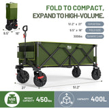 Timber Ridge 51.2'' Extended Collapsible Wagon Cart with Brakes and Cargo Net, Heavy Duty Foldable Utility Wagon with Adjustable Handle, 400L Capacity Portable Cart for Camping Sports Shopping