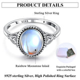 Florideco 925 Sterling Silver Moonstone Ring for Women 18K White Gold Plated Rainbow Moon Stone Rings Victorian Style Gemstone Solitaire Oval Moonstone Ring ML9