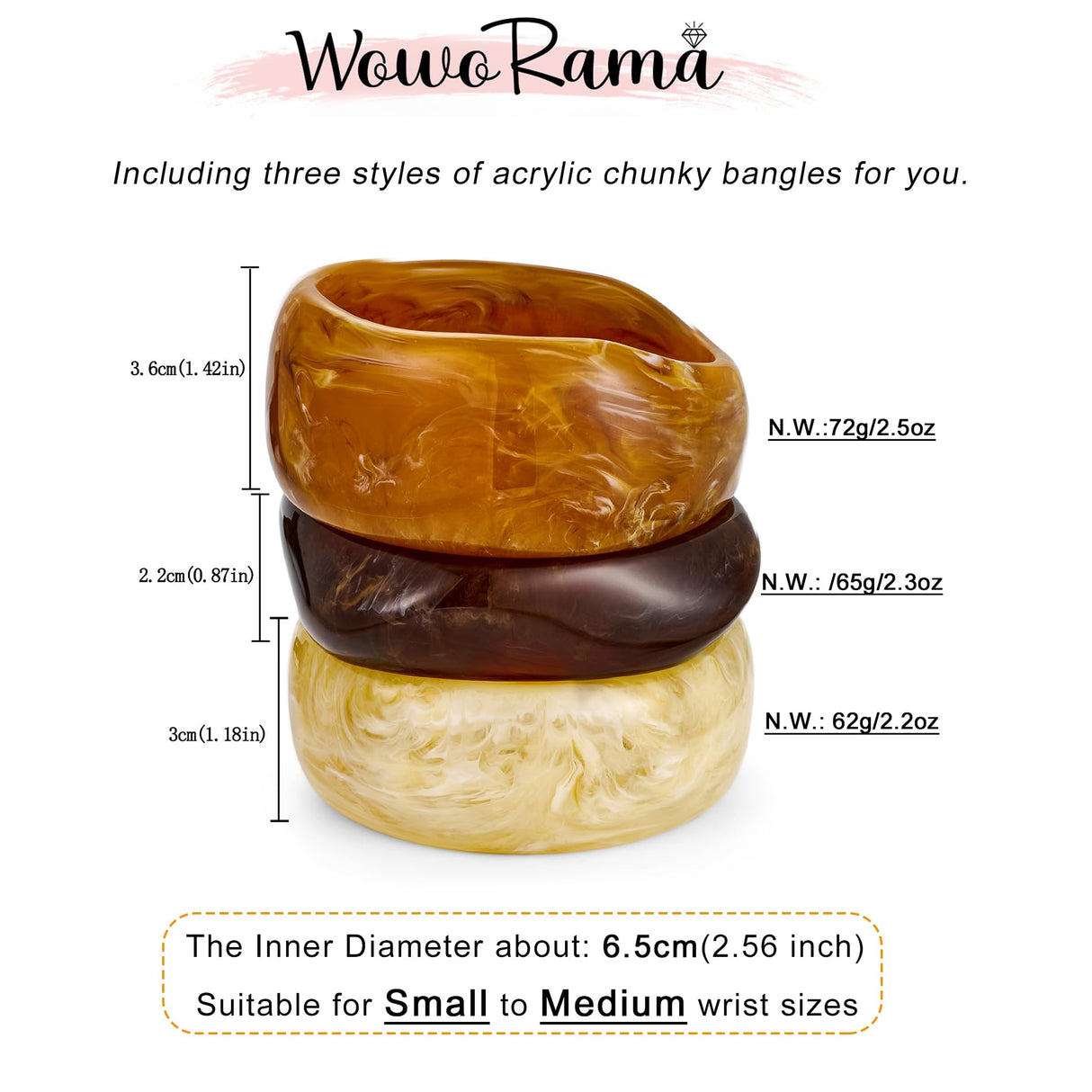 WOWORAMA 3pcs Large Chunky Acrylic Bangle Bracelets Set for Women