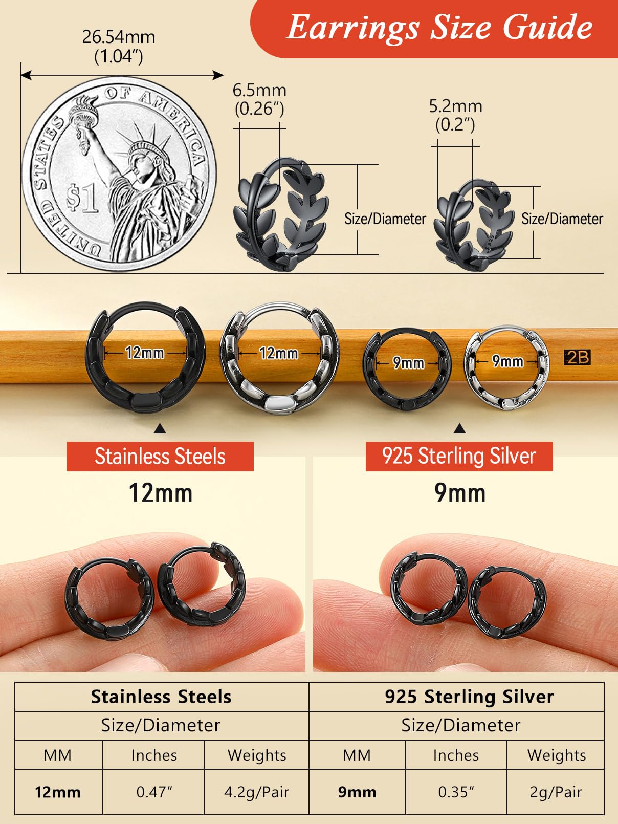 FaithHeart Small Black Leaf Hoop Earrings for Women, Black Stainless Steel Huggie Hoops Earrings Lightweight Hypoallergenic Jewelry for Sensitive Ears