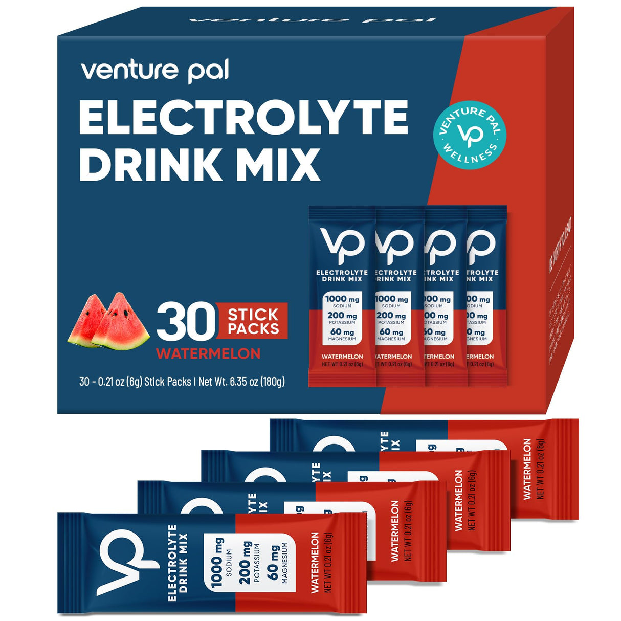 Venture Pal High Sodium Sugar Free Electrolytes Powder Packet - Hydration Packets with Sodium, Potassium & Magneisum | Zero Calories | Vegan | Keto & Paleo Friendly Electrolyte Drink Mix | 30 Stick