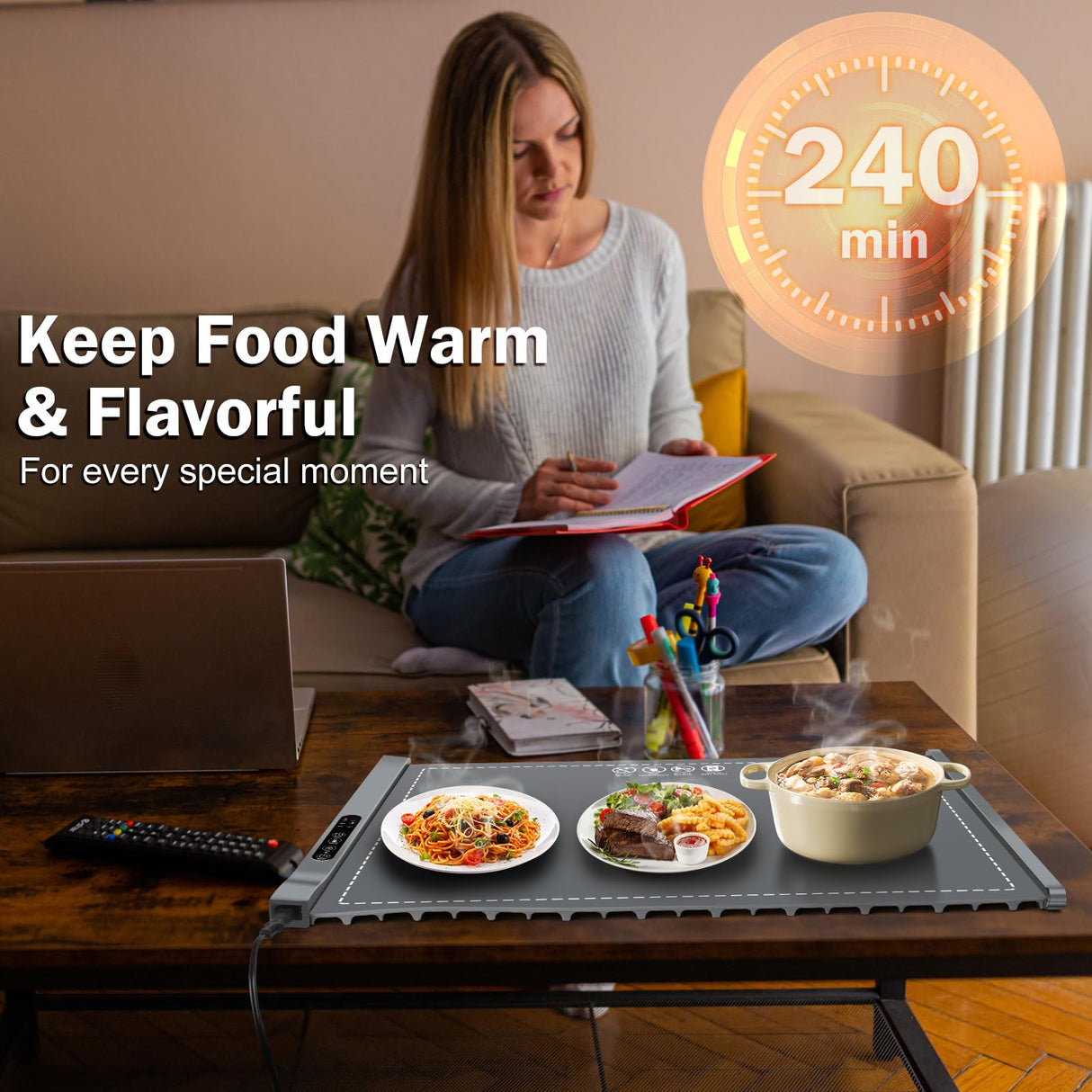 ZIHUOFAN Food Warming Mat - Portable Party Buffet Electric Warming Tray, Foldable Food Warmer, Timed Off, Temperature Adjustable, Suitable for Daily, Outdoor, Party