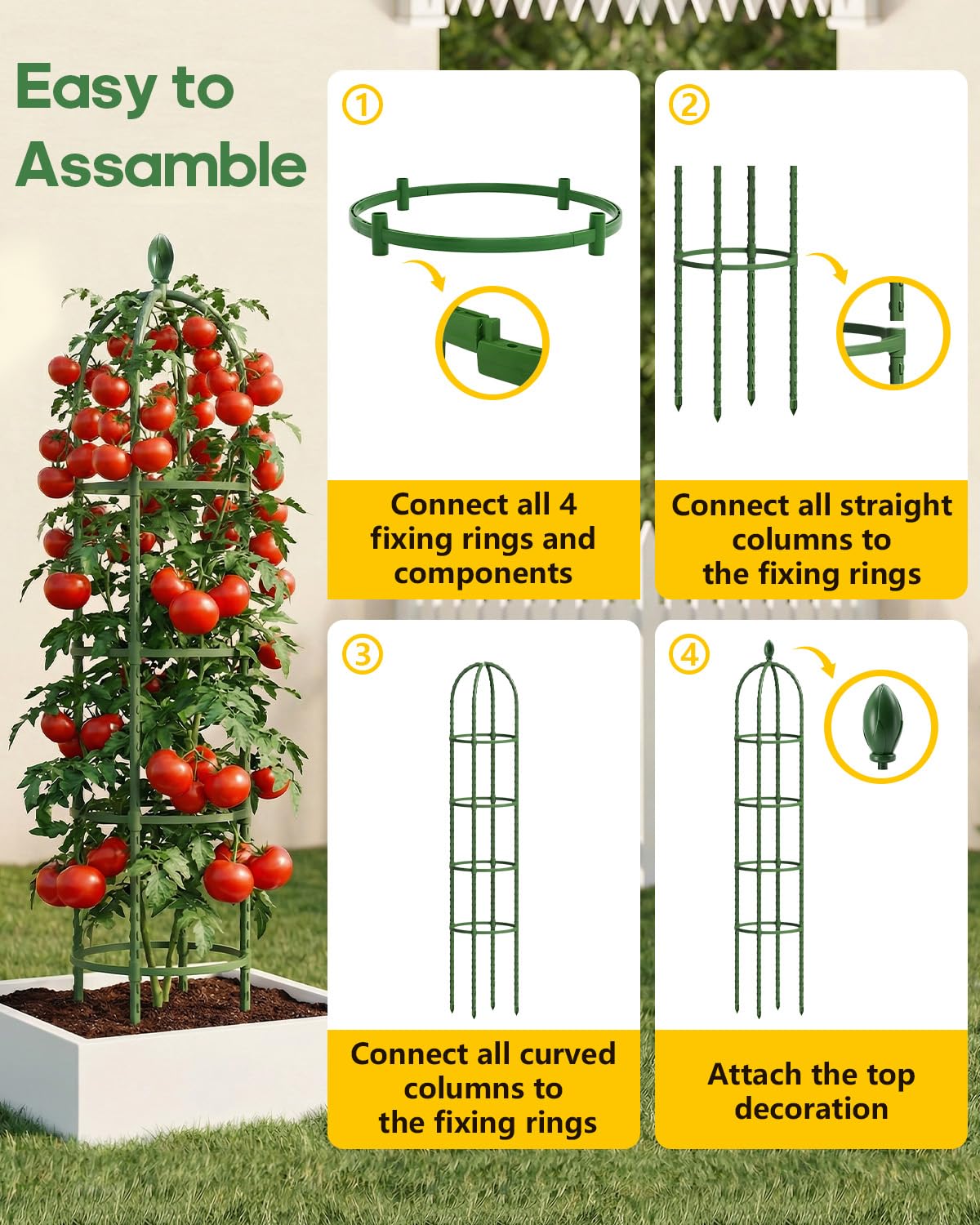 2 Pack 6.2ft High Adjustable Garden Trellis for Climbing Plants, Green