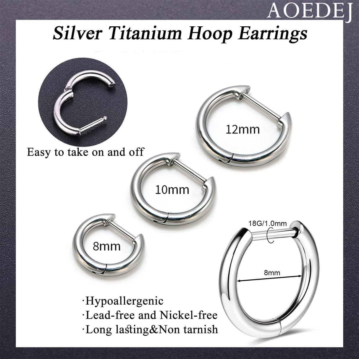 AOEDEJ G23 Titanium Hoop Earrings 18G Small Huggie Hoop Earrings