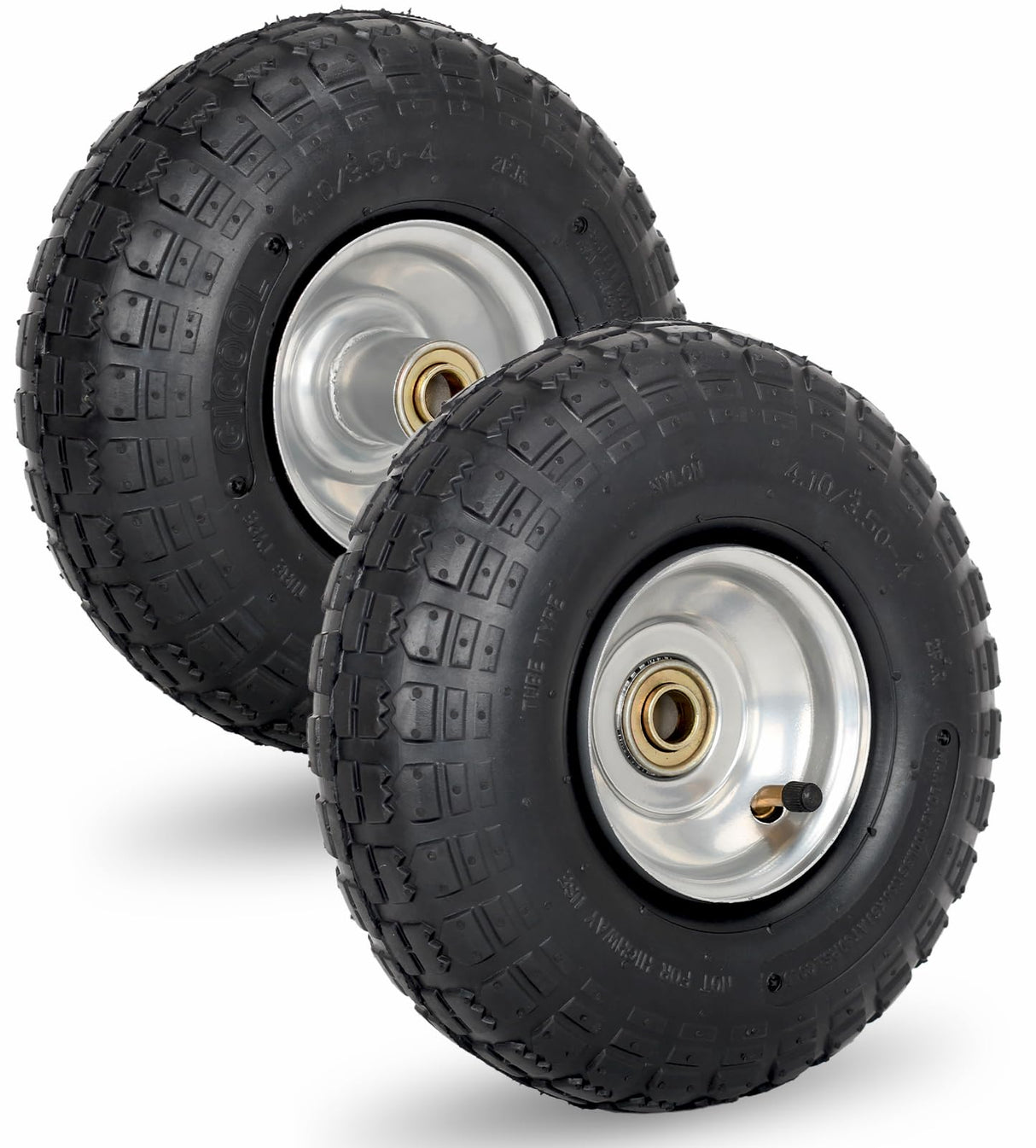 4.10/3.50-4 Pneumatic Tire, 10" Tire and Wheel, 2 Pack, with 2.2" Offset Hub, 5/8" Axle Bore Hole, Sealed Bearings, for Hand Truck Trolley Dolly Cart