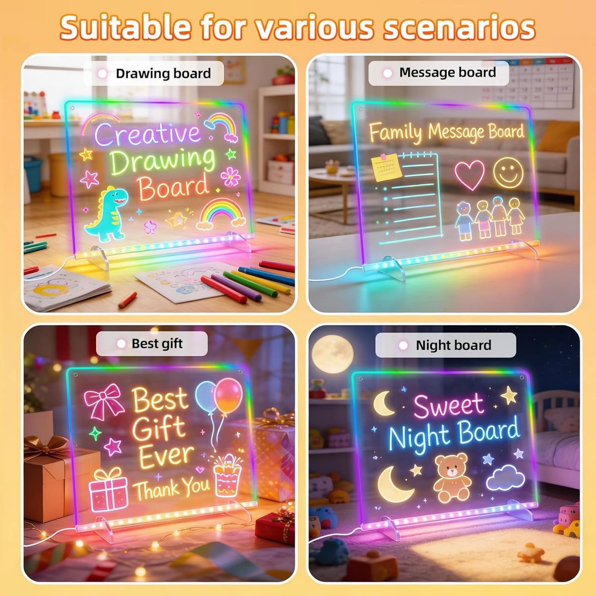 Signsxcel Led Note Board with Colors,16''Drawing Tablet,6 Modes & 8 Colors Light Up Drawing Board,Kids Toy with 13 Light Effects,Birthday Holiday Day Gifts for Girls & Boys Age 3+（White）