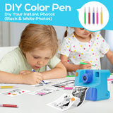 Kids Camera Instant Print, Christmas Birthday Gifts for Girl Boys 3-12 Years Old, FHD Selfie Digital Video Cameras Toddler 3 Rolls Print Paper & 32G Card (Blue)