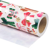 WRAPAHOLIC 30 Inch Jumbo Bow Christmas Wrapping Paper - 30 Inch x 33 Feet - Gold Foil Snoflakes and Plaid Bow Wrapping Paper for Girl Boy Kids, Christmas, Holiday