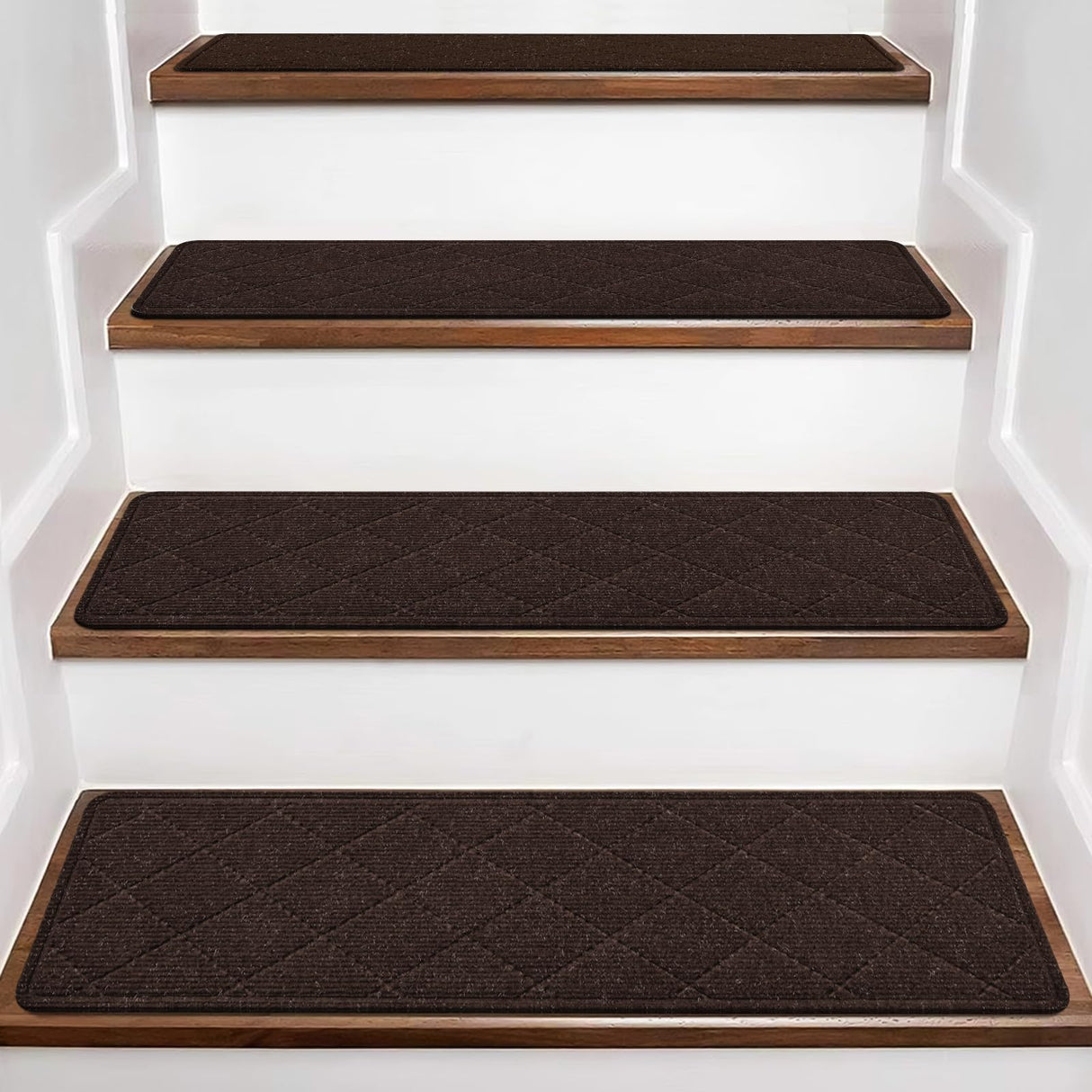 Stair Treads for Wooden Steps, 15 Pack 9" X 30" Non Slip Carpet Stair Treads Indoor with Reusable Adhesive for Kids Elders and Dogs, Surface Polyester TPR Backing Stair Runner Rugs, Brown
