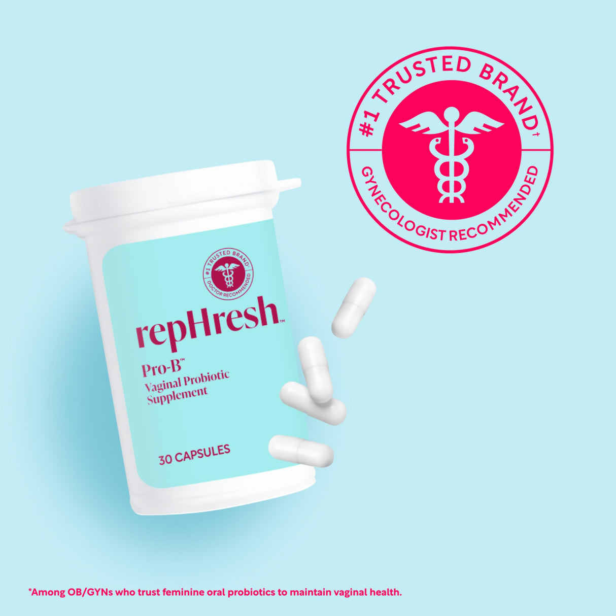 repHresh Pro-B Vaginal Probiotic Supplement for Women, Clinically Tested, 30 Capsules