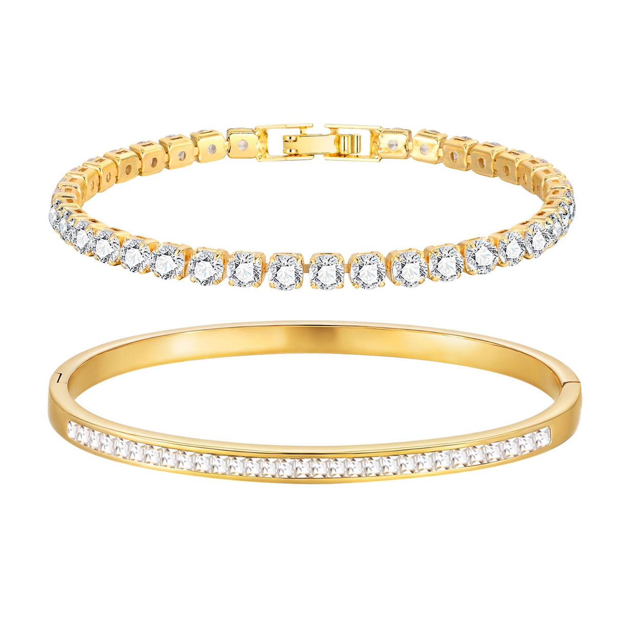 Stackable Gold Bracelets for Women - 2Pcs 18K Gold Plated Cubic Zirconia Bangle Bracelet Friendship Tennis Bracelet Stack Jewelry,Party Christmas Birthday Gift for Girlfriend Sister Wife Daughter