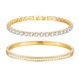 Stackable Gold Bracelets for Women - 2Pcs 18K Gold Plated Cubic Zirconia Bangle Bracelet Friendship Tennis Bracelet Stack Jewelry,Party Christmas Birthday Gift for Girlfriend Sister Wife Daughter