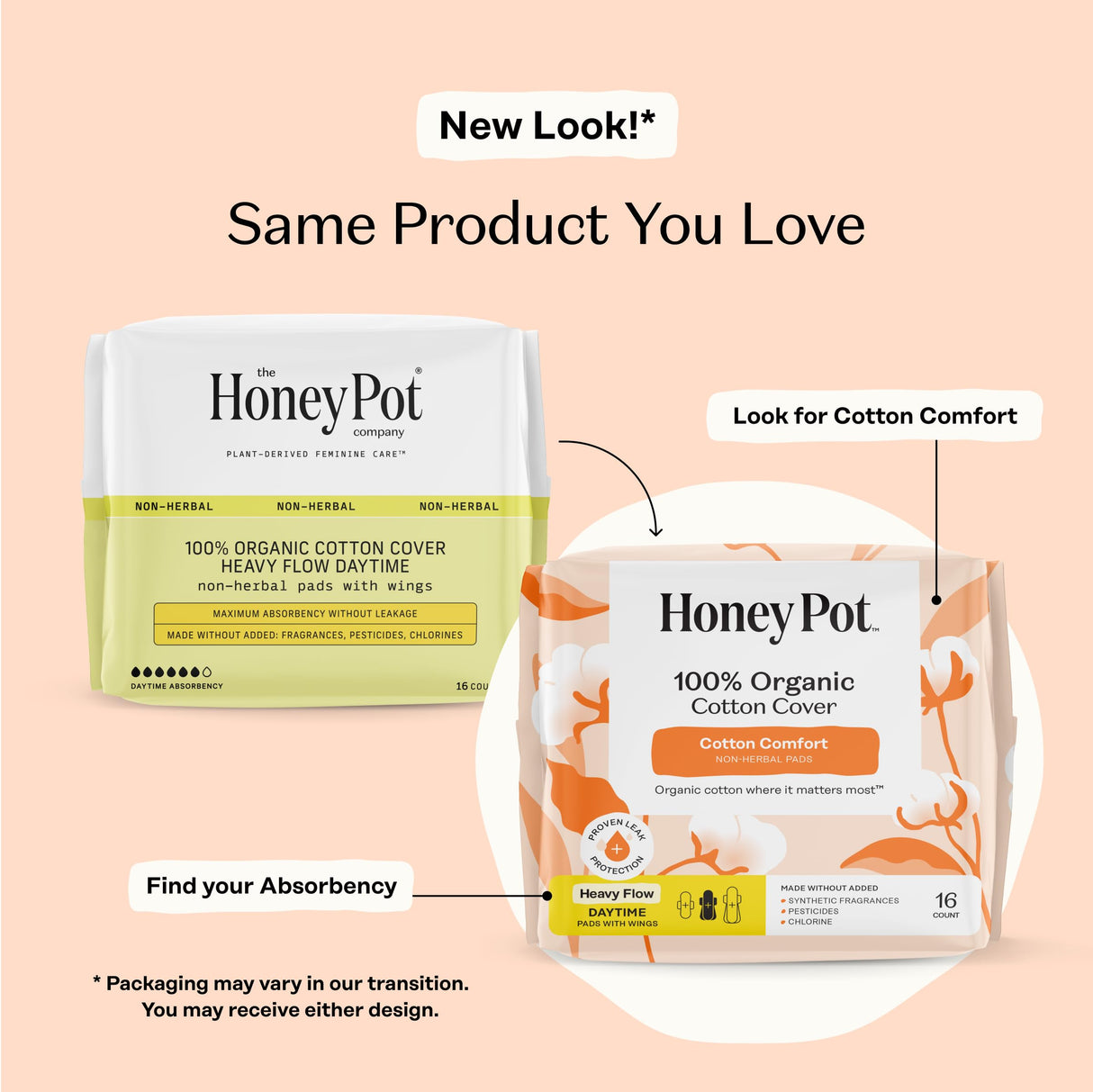 The Honey Pot Company - 64ct - Sanitary Pads for Women - Non-Herbal Heavy Flow Daytime w/Wings - Organic Cotton Cover & Ultra-Absorbent Core - Feminine Care - FSA & HSA Eligible
