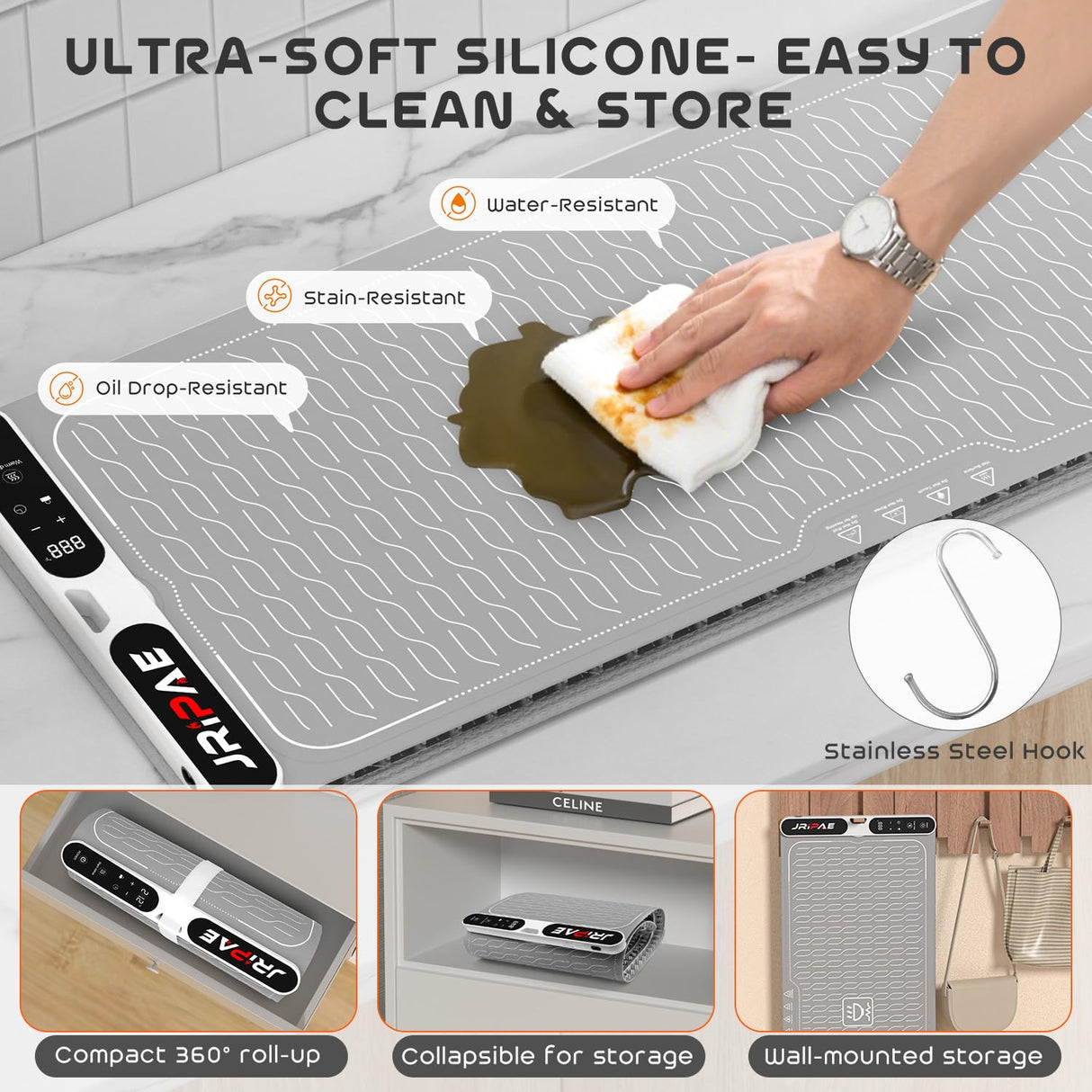 Extra Large Food Warming Mat 580W (XXXL 40"X15"), Electric Warming Tray Silicone Food Warmers for Parties Buffet with Insulated Mat, 7-Temp & 8H Timer, Fast Heating Portable Heating Pad for Daily Use