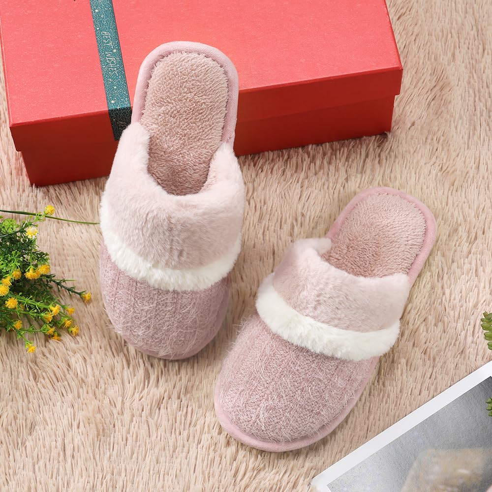 MAXTOP House Slippers for Women Fluffy Memory Foam Cute Comfy Fuzzy Slippers Slip on Anti-Skid Christmas Gifts for Women Mom Indoor and Outdoor Size 9 10 Pink