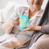 Sliner 3 Pcs Adult Sippy Cups for Elderly, 12 oz Plastic Spill Proof Cups with 2 Handles Straw and Lid for Adults Hospital Disabled Dysphagia Patients (Blue)