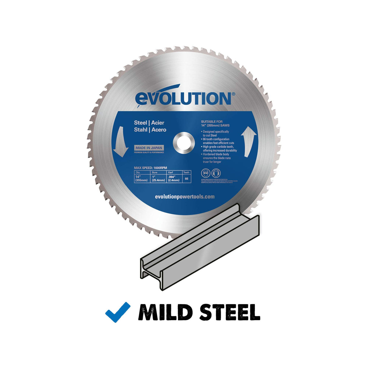 Evolution Power Tools 14BLADEST Blade for Cutting Mild Steel, For Circular and Chop Saws, No Heat, No Burrs & Virtually No Sparks, Carbide-Tipped TCT Blade For Cold Metal Cutting,14-Inch x 66-Tooth