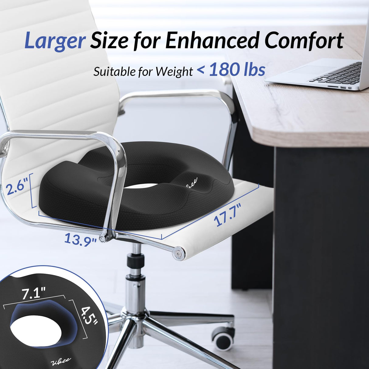 ZIKEE Dual U-Shaped Donut Pillow for Tailbone Pain, Hemorrhoid Pillow for Sitting with Pressure Relief Hole & Slope Design, Donut Seat Cushion for Coccyx, Postpartum & Post Surgery Sitting Relief