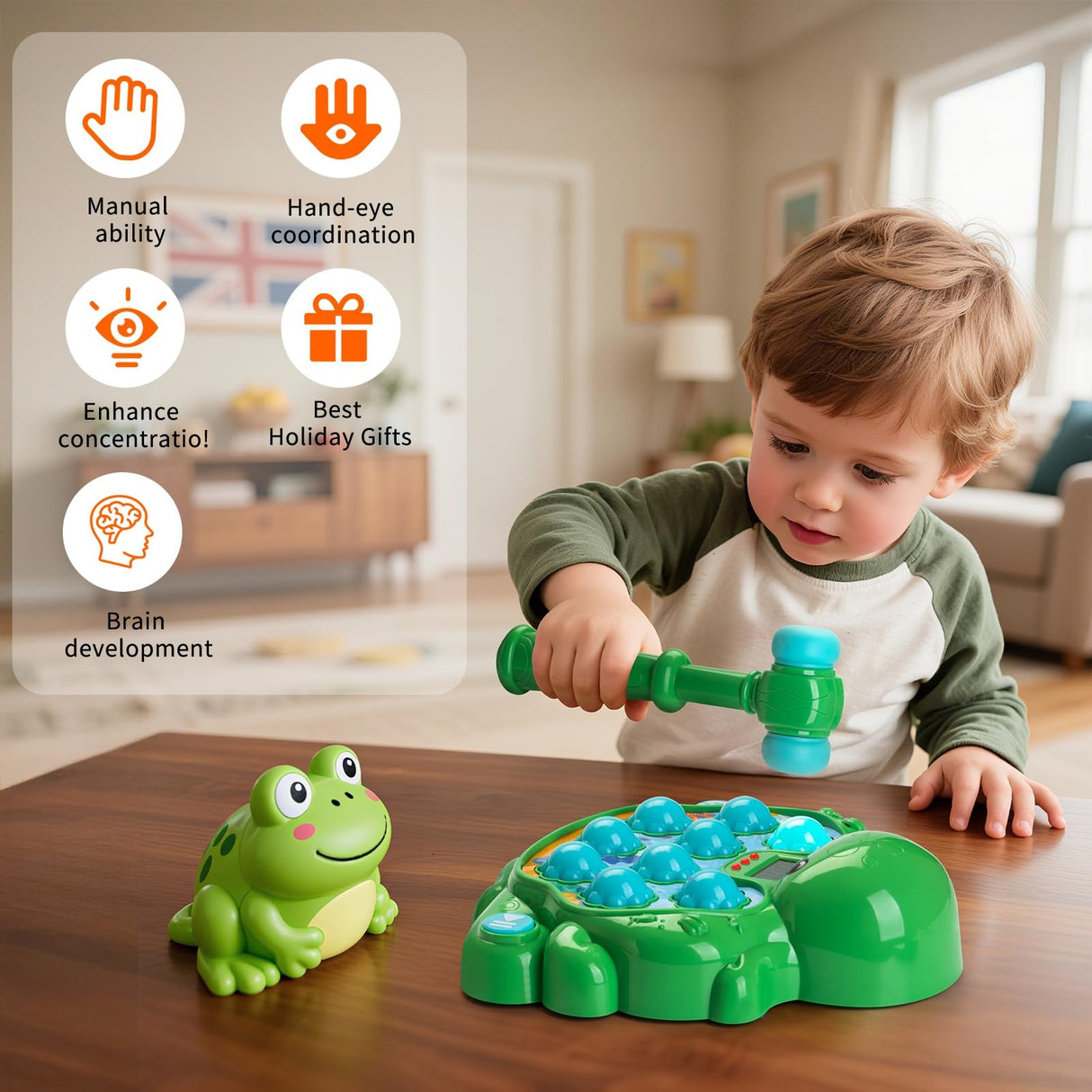 Veoasis Interactive Whack A Octopus Game for Ages 2-4,Educational Toddlers Toys for 2 3 4 5 6 Year Old Boys Girls, Green, Digital Display, Silent Mode,Multiple Difficulty Levels Fun Birthday Gifts
