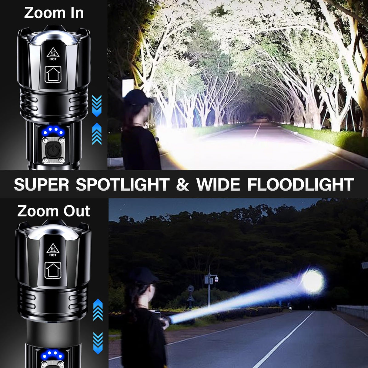 AKNEAR Rechargeable LED Flashlight High Lumens, Super Bright Flashlights with Zoomable & USB C Rechargeable & 5 Light Mode & IPX7 Waterproof, Powerful Flash Light for Home, Hiking, Camping