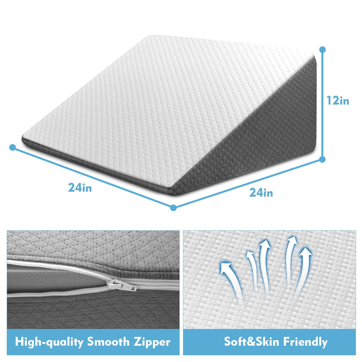OAISZ Wedge Pillow for Sleep Apnea, 12 Inch Bed Wedge Pillow for Headboard, Headboard Triangle Pillow Wedge for Acid Reflux, After Surgery, Snoring, Cooling Memory Foam Top, Removable Cover