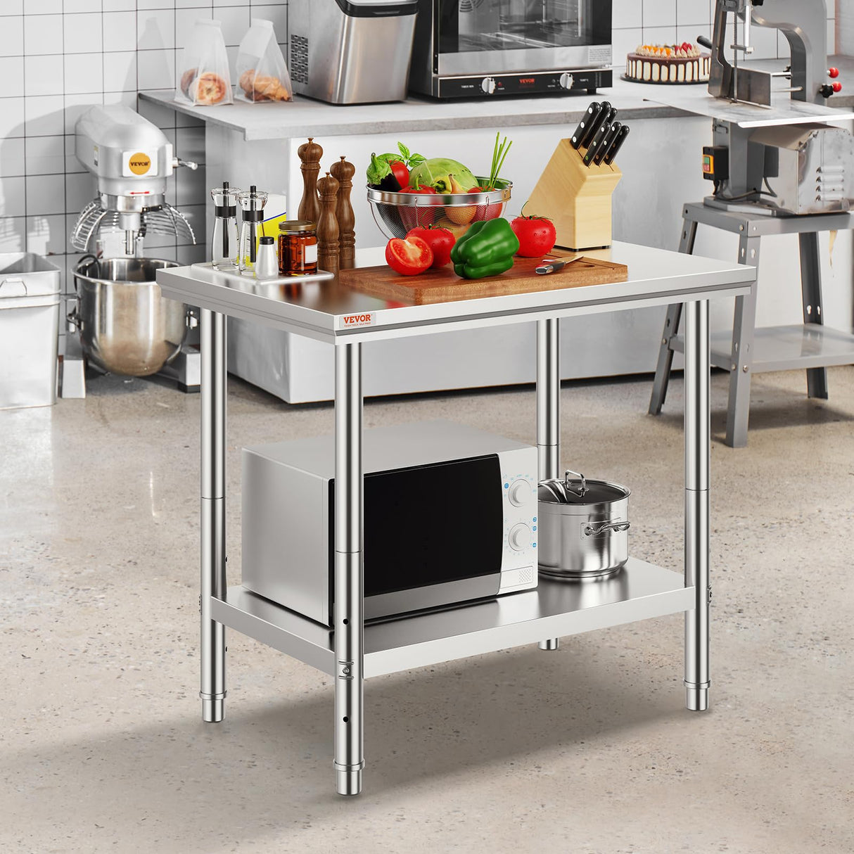 Vevor Stainless Steel 900x600x800 mm Commercial Kitchen Prep & Heavy Duty Metal Work Table with Adjustable Feet for Restaurant, Home and Hotel : Industrial & Scientific