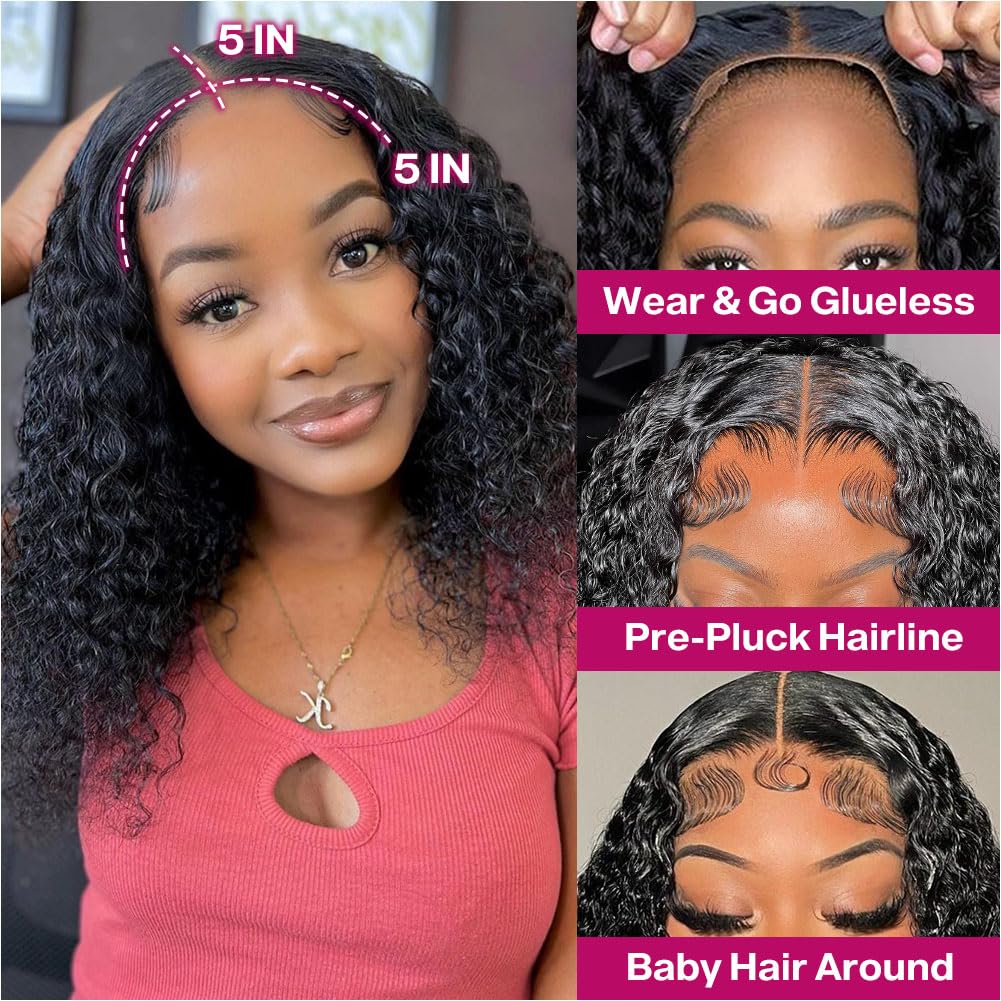 Ailwelia Deep Wave Bob Wig Human Hair 200% Density 5x5 Hd Lace Closure Wigs Human Hair Bob Wigs For Black Women Wear And Go Glueless Curly Bob Wig Deep Wave Wig 14 Inch