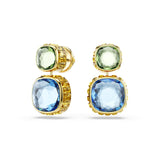 Swarovski Chroma drop earrings, Cushion cut, Multicolored, Gold-tone finish
