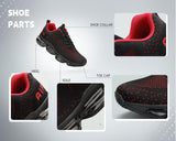 Men's Air Cushion Running Shoes Walking Jogging Fitness Gym Fashion Sneakers Lace Up Casual Comfortable Work Tennis Sport Athletic Trainers Black/Red