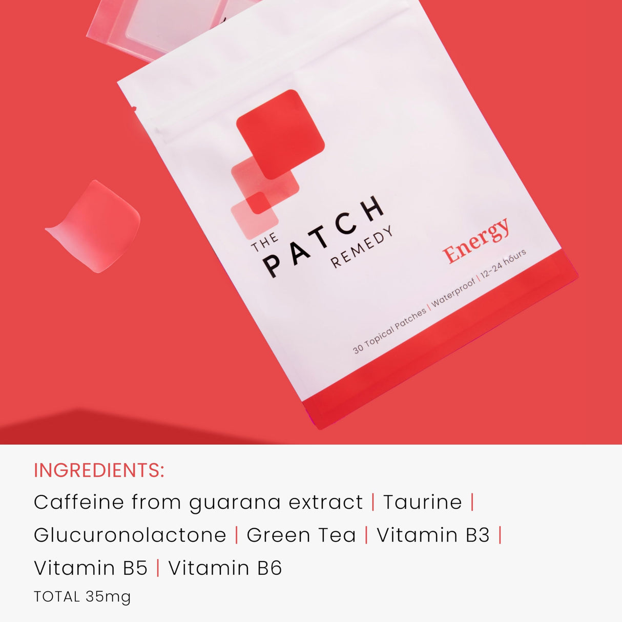 The Patch Remedy Energy Patch | Guarana, Taurine, Glucuronolactone, Green Tea, B Vitamins | 30 Patches