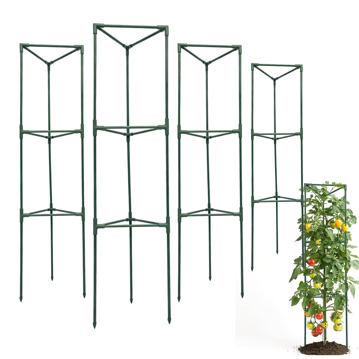 Tiuire Tomato Cages for Garden,4 Pack 50in Tall Tomato Plant Support Stakes Adjustable Heavy Duty Steel Plant Tower Stakes, Updated Cucumber Trellis Garden Cages for Climbing Plants Vegetable Flowers