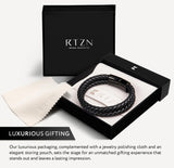 RTZN® Black Leather Bracelet for Men – Premium Artisan Handcrafted Double Strand Black Braided Leather Bracelet – Authentic Stacked Mens Leather Bracelets (Medium)