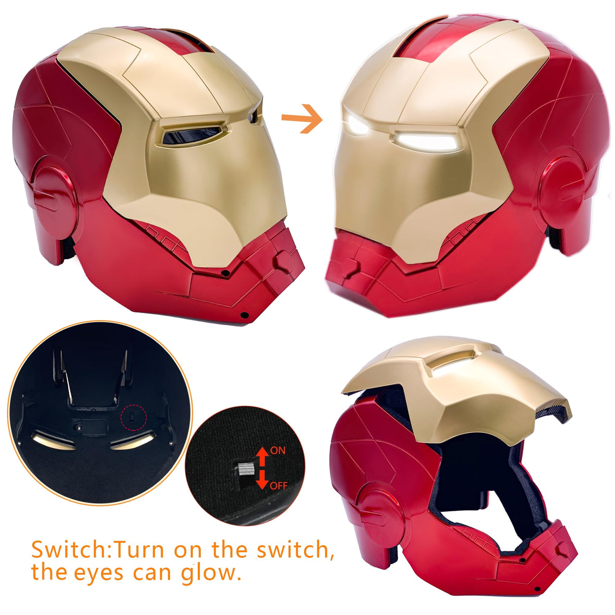 Open/Close Wearable Helmet with Eyes Glowing for Kids and Teens Mask Costume and Role-Play Dress Up, Ideal for Birthdays, Christmas, Halloween(Child Size)