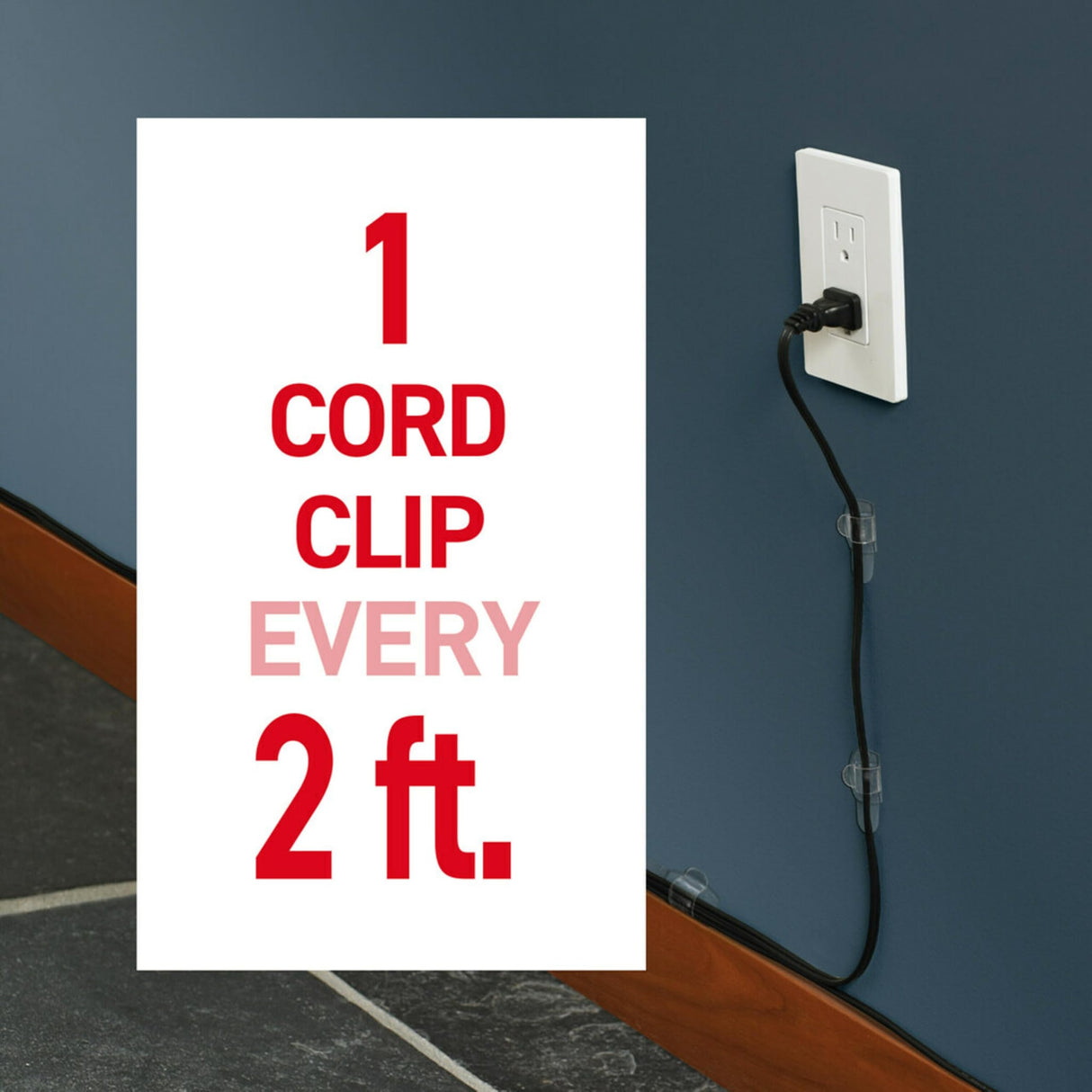 Command Round Cord Clips, Damage Free Hanging Cable, for Hanging Electrical Cables, 26 Clear Cord Clips and 32 Strips