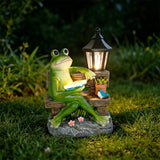 SAMPU Craft Reading Frog Solar Garden Statue with Lantern Light