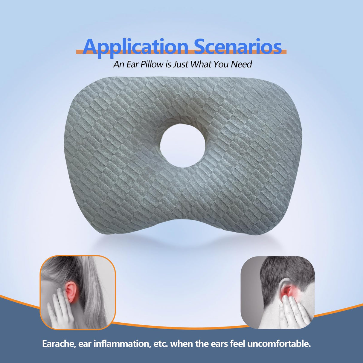 Ear Piercing Hole Pillows Side Sleeper Pillow with an Ear Hole for CNH Side Sleepers and Ear Inflammation Pressure Sores, Adjustable Cotton and Polyester Curved Side Pillow, Gray Skew Grid