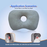 Ear Piercing Hole Pillows Side Sleeper Pillow with an Ear Hole for CNH Side Sleepers and Ear Inflammation Pressure Sores, Adjustable Cotton and Polyester Curved Side Pillow, Gray Skew Grid