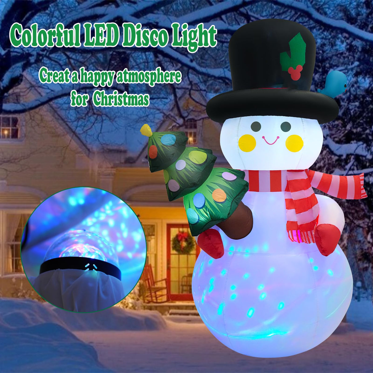 SRKLH 8 FT Christmas Inflatables Snowman Yard Decoration, Blow Up Snowman with Christmas Tree Outdoor Decoration with Rotating LED Lights for Holiday Party Garden Lawn Decor, Xmas New Year Kids Gifts