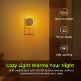 AUVON Plug-in LED Backlit Night Light with Motion Sensor & Dusk to Dawn Sensor, Dimmable Amber Nightlight with 1-50 lm Adjustable Brightness for Bathroom, Bedroom, Hallway, Stairs (2 Pack)