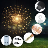 PXBNIUYA 5 Pack 1000LED Plug in Starburst Sphere Lights,Firework Light 8 Modes Dimmable Remote Control Waterproof Hanging Copper Wire Fairy Light for Patio Party Tent Christmas (Warm White)