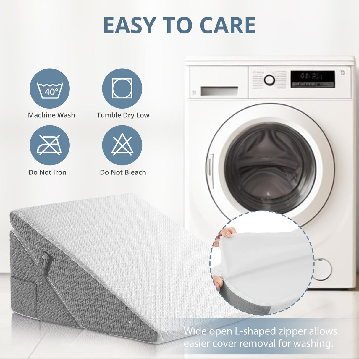 Sasttie Wedge Pillow for Headboard, Adjustable Bed Wedge Pillow Set with Orthopedic Memory Foam Neck Cushion – for Acid Reflux, Neck & Back Support, and Post-Surgery Recovery, White and Dark Grey