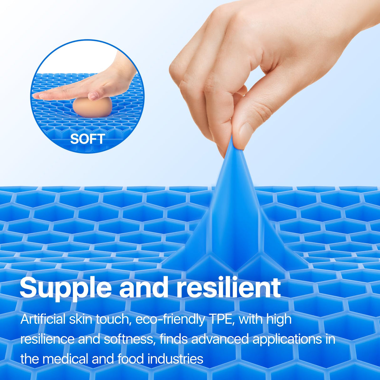 Gel Seat Cushion, Cooling seat Cushion (Super Large & Thick), Breathable Honeycomb Design Absorbs Pressure Points Seat Cushion, Gel Cushion for Office Chair, Home Car seat Cushion for Wheelchair