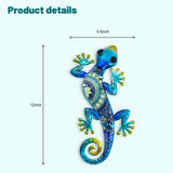 HONGLAND Metal Gecko Wall Art 2Pcs Outdoor Wall Decor 12 Inch Lizard Metal Hanging Wall Decoration Glass Sculpture for Garden Yard Patio Fence Home (Boho Blue)