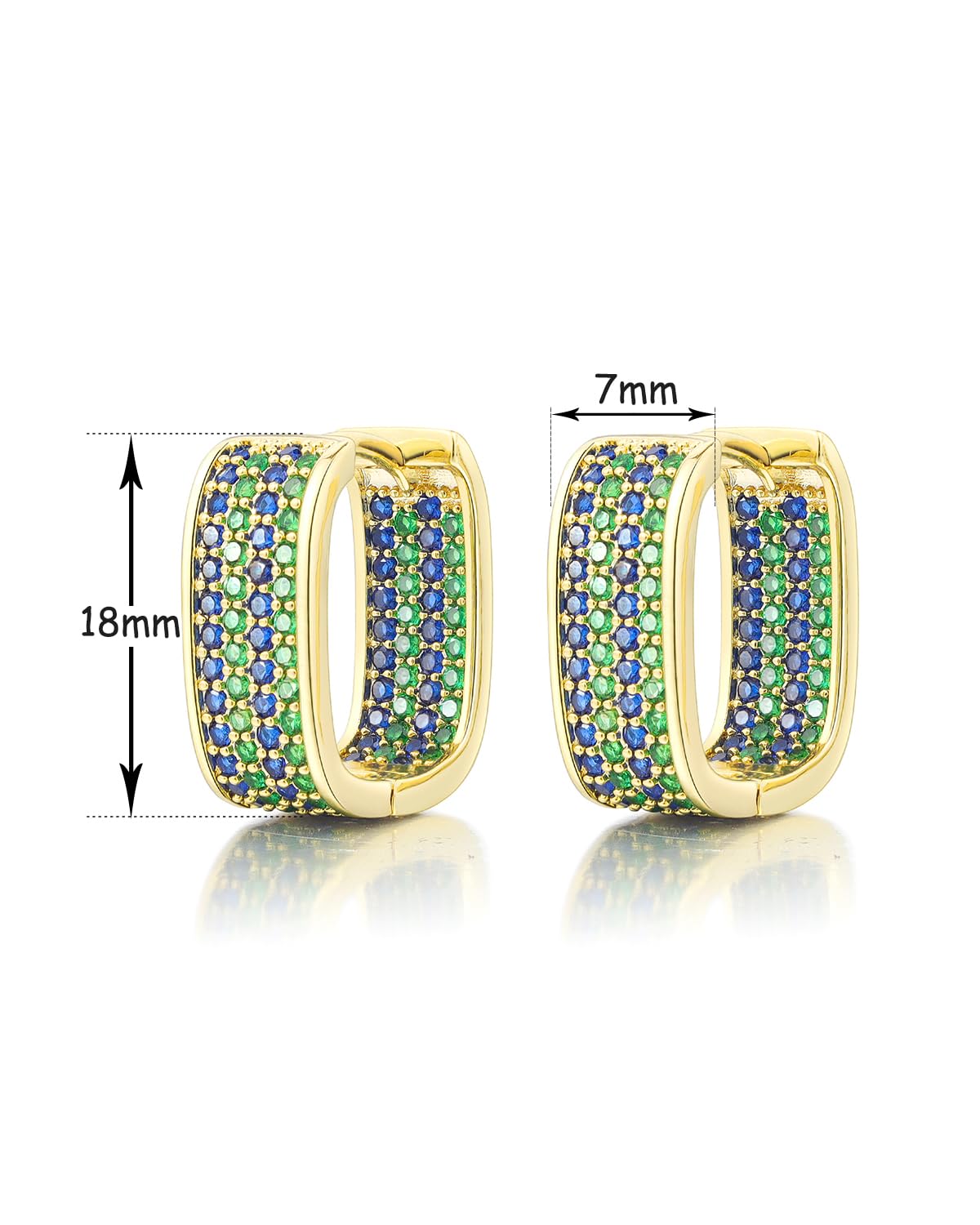 JA.S.JR Square Colored CZ Small Gold Hoops | 18K Gold Plated Small Huggie Hoop Earrings for Women